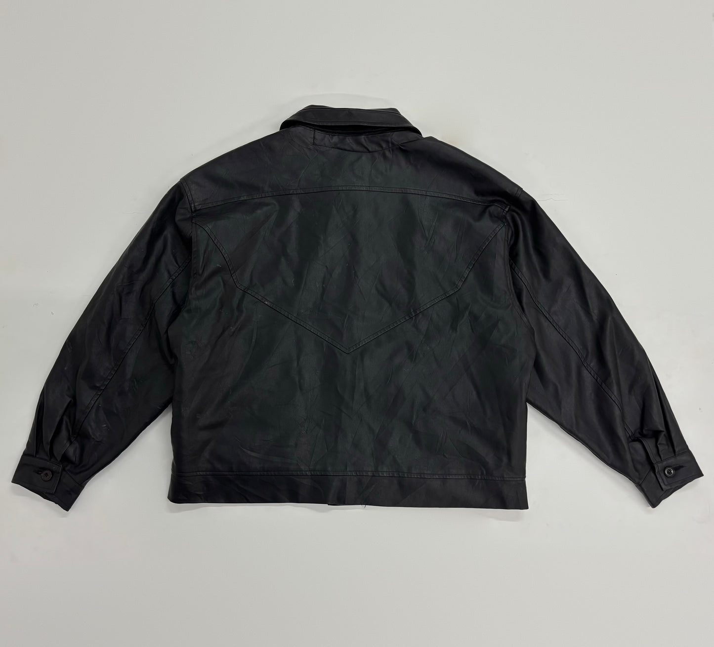 Unisex Oversized Black Leather Utility Jacket