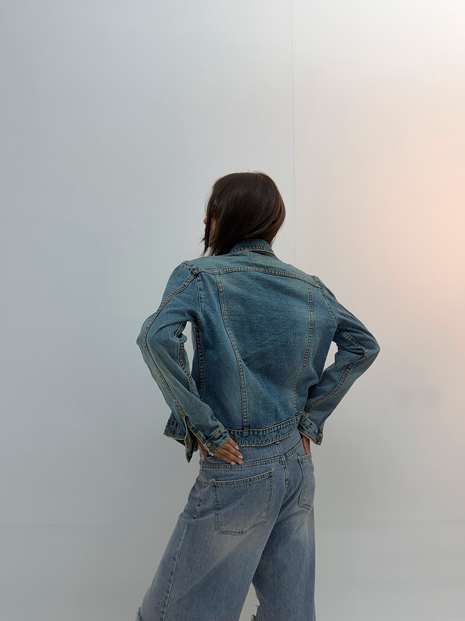 Vintage Blue Washed Oversized Unisex Denim Jacket