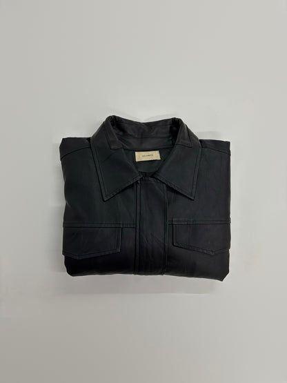 Unisex Oversized Black Leather Utility Jacket