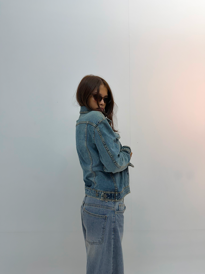 Vintage Blue Washed Oversized Unisex Denim Jacket