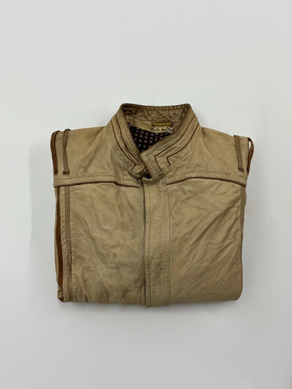 Vintage Unisex Tan Leather Moto Jacket