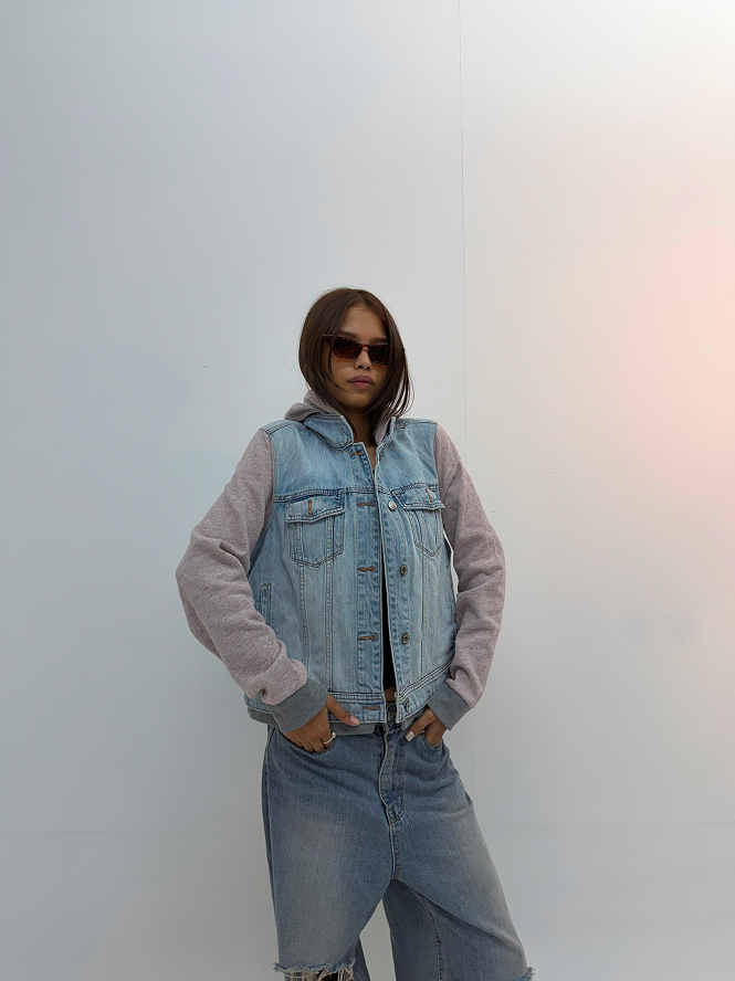 Vintage Oversized Denim Hoodie Jacket