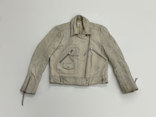Vintage Unisex Cream Leather Biker Jacket