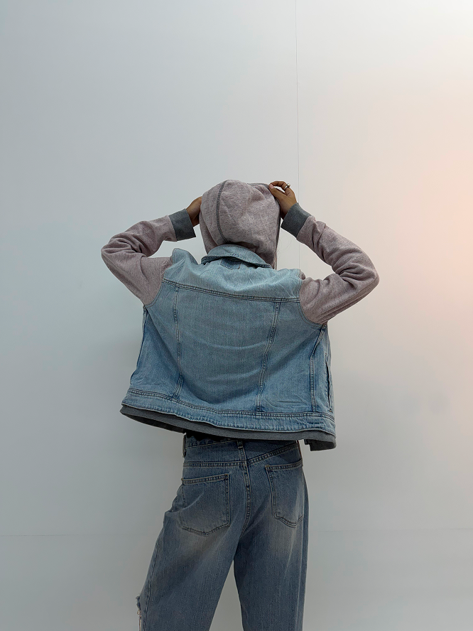 Vintage Oversized Denim Hoodie Jacket