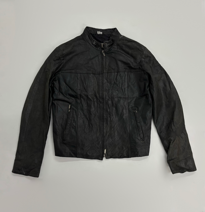 Vintage Unisex Black Leather Racer Jacket