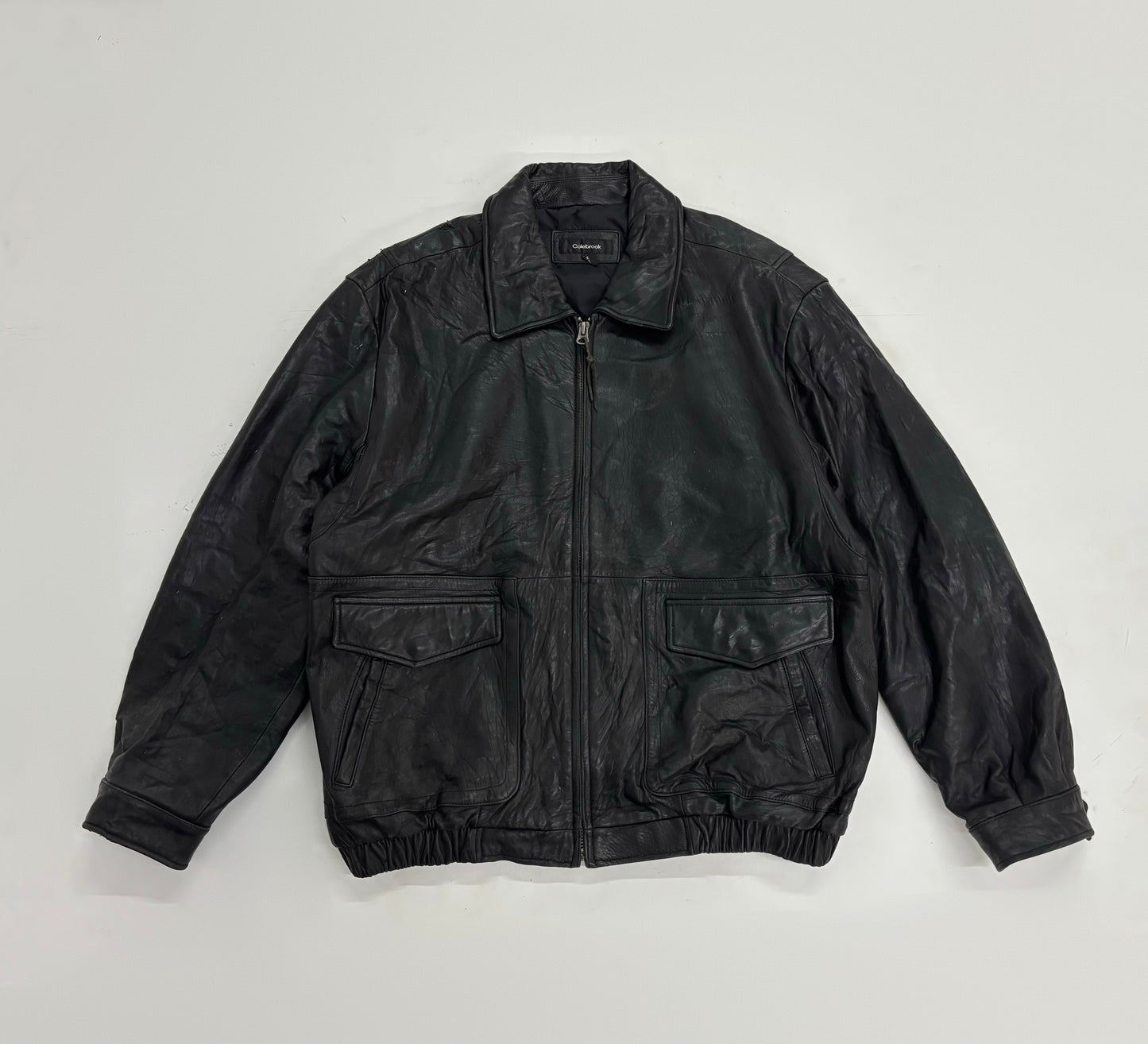 Vintage Unisex Black Leather Bomber Jacket