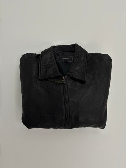 Vintage Unisex Black Leather Bomber Jacket