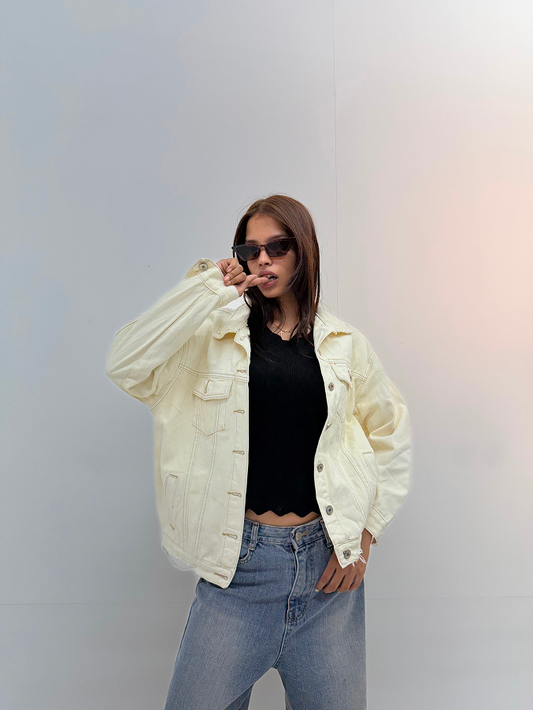 Vintage Oversized Ivory Denim Jacket