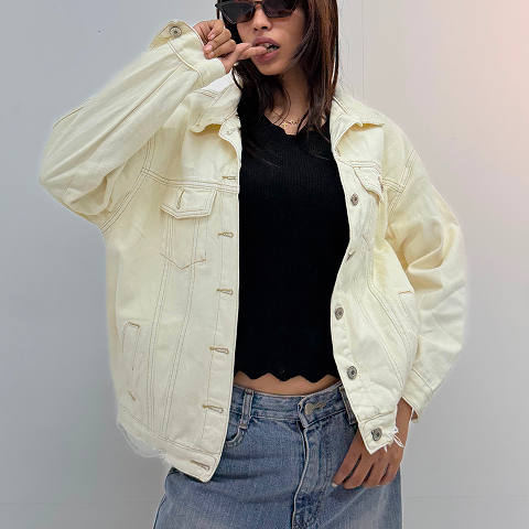 Vintage Oversized Ivory Denim Jacket