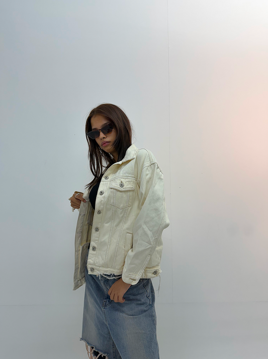 Vintage Oversized Ivory Denim Jacket