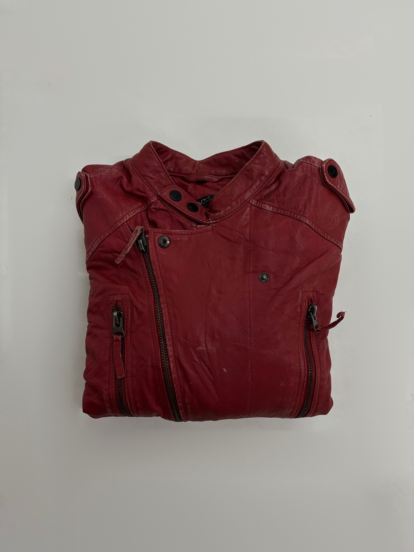 Vintage Women's Red Leather Moto Jacket