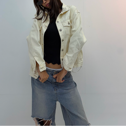 Vintage Oversized Ivory Denim Jacket