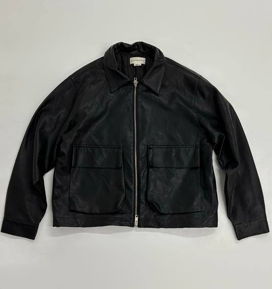 Oversized Unisex Black Leather Utility Jacket