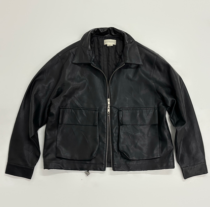 Oversized Unisex Black Leather Utility Jacket