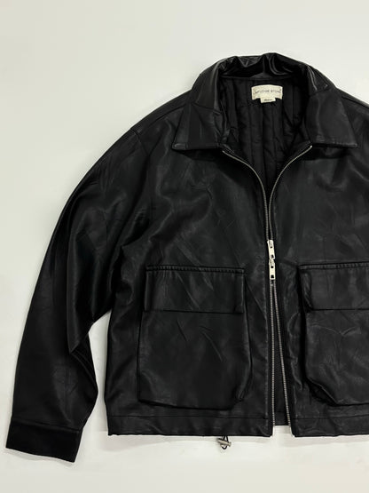 Oversized Unisex Black Leather Utility Jacket