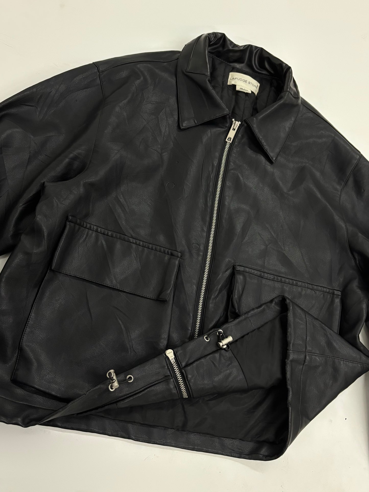Oversized Unisex Black Leather Utility Jacket