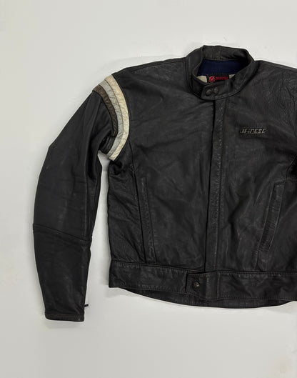 Vintage Unisex Black Leather Racing Jacket