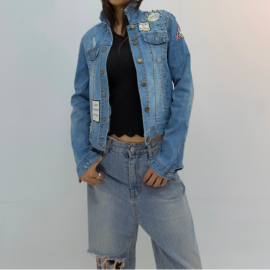 Vintage Studded Distressed Denim Jacket