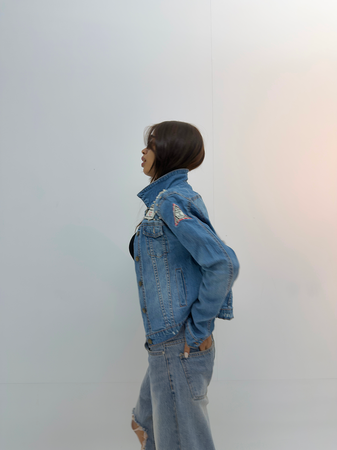 Vintage Studded Distressed Denim Jacket