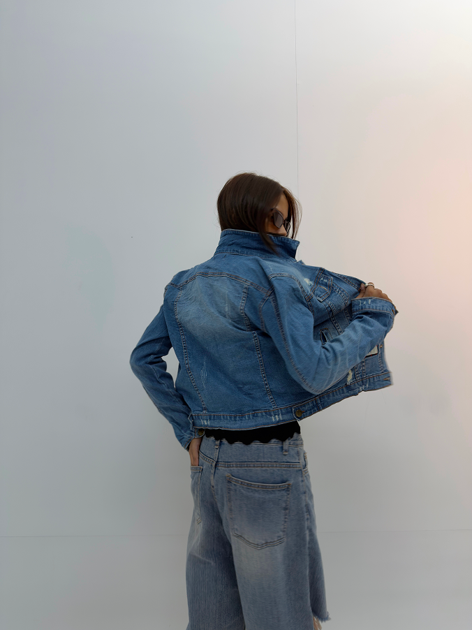 Vintage Studded Distressed Denim Jacket