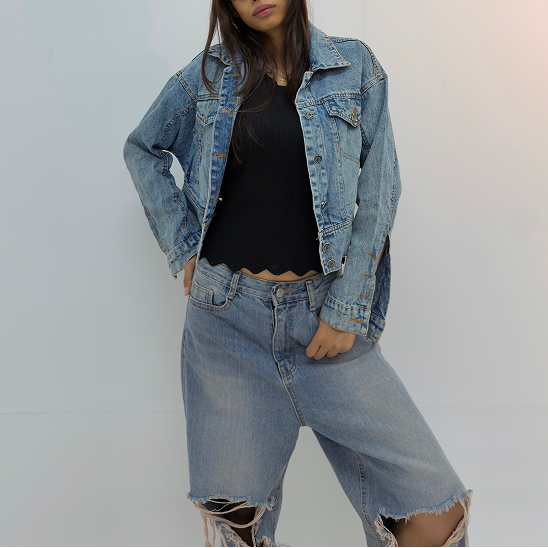 Vintage Cropped Oversized Denim Jacket