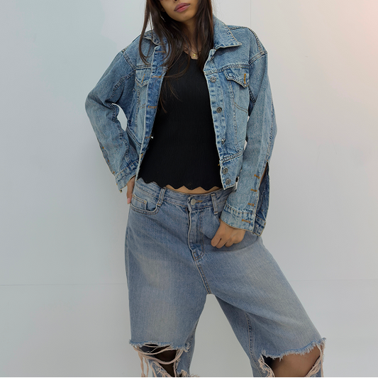 Vintage Cropped Oversized Denim Jacket