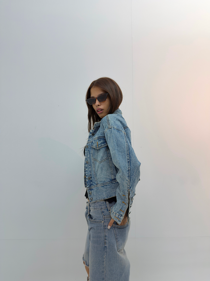 Vintage Cropped Oversized Denim Jacket
