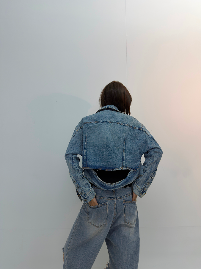 Vintage Cropped Oversized Denim Jacket