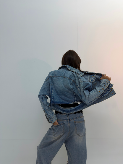 Vintage Cropped Oversized Denim Jacket