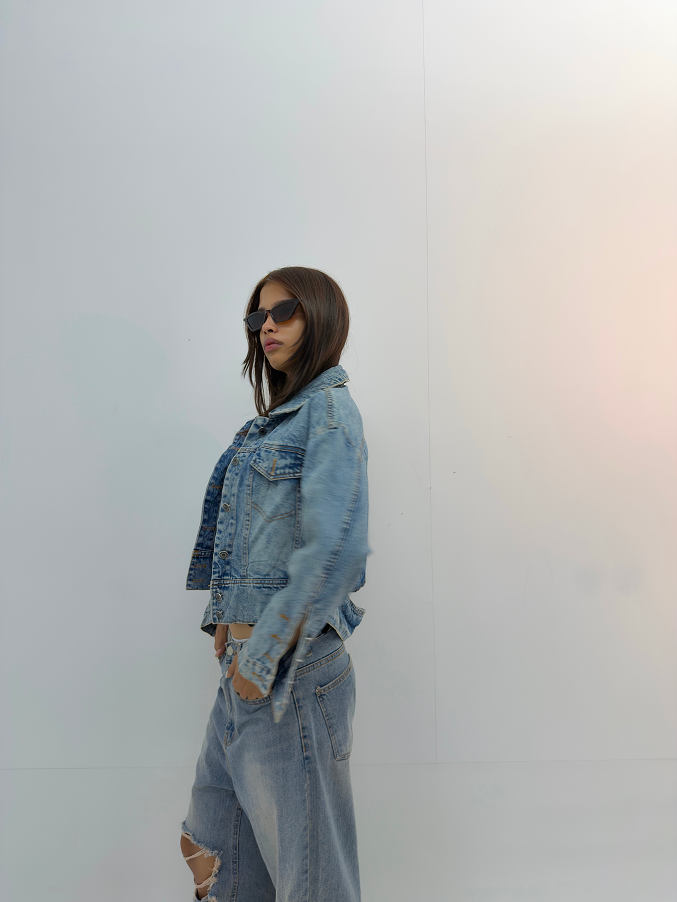 Vintage Cropped Oversized Denim Jacket