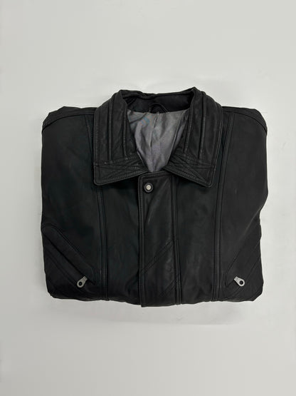 Vintage Unisex Black Leather Bomber Jacket
