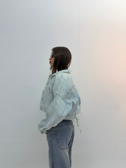 Vintage Cropped Oversized Light Wash Denim Jacket