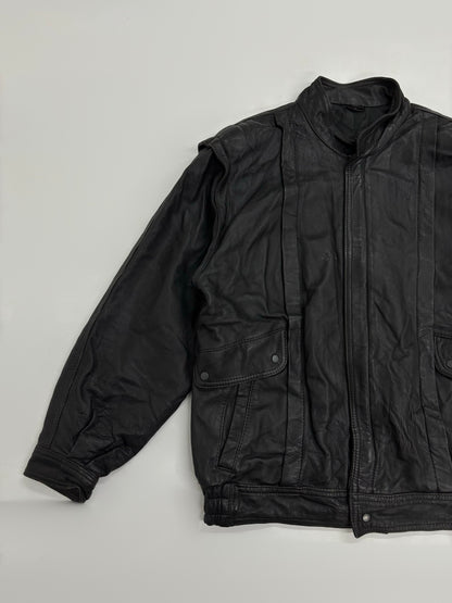 Vintage Unisex Black Leather Bomber Jacket