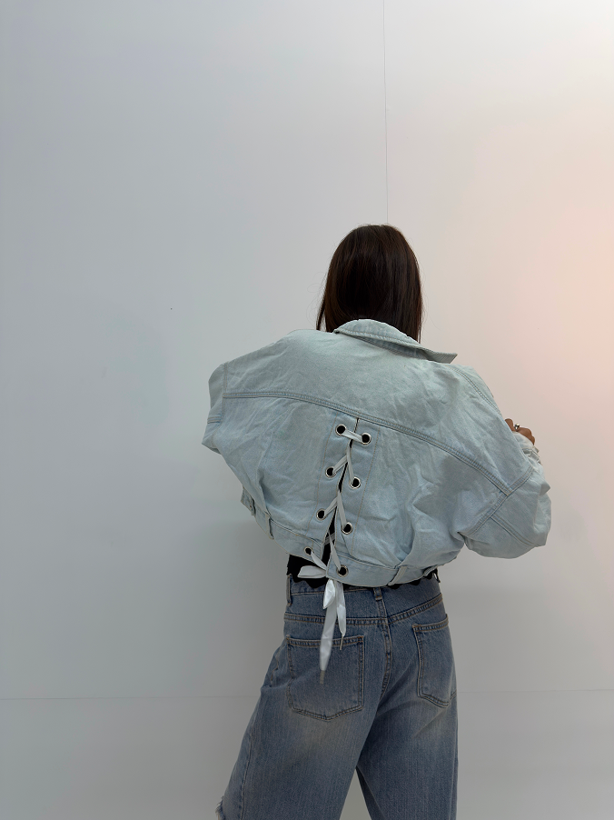 Vintage Cropped Oversized Light Wash Denim Jacket