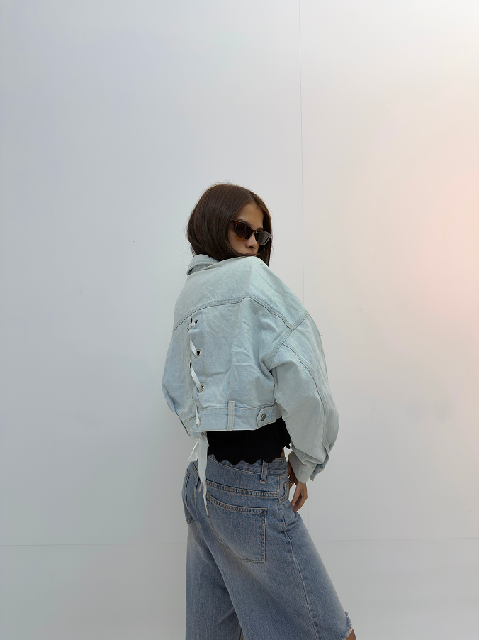 Vintage Cropped Oversized Light Wash Denim Jacket