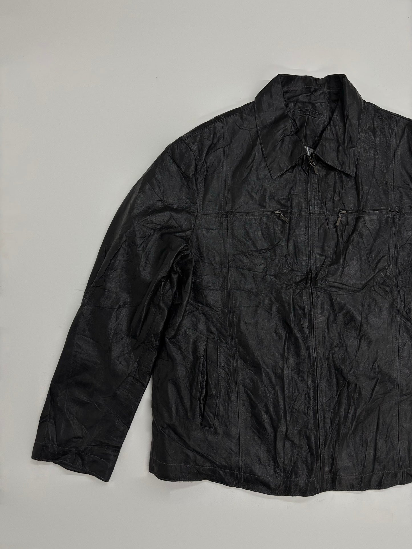Unisex Vintage Black Leather Field Jacket