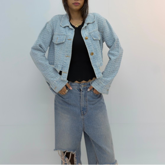 Vintage Cropped Light Wash Denim Jacket