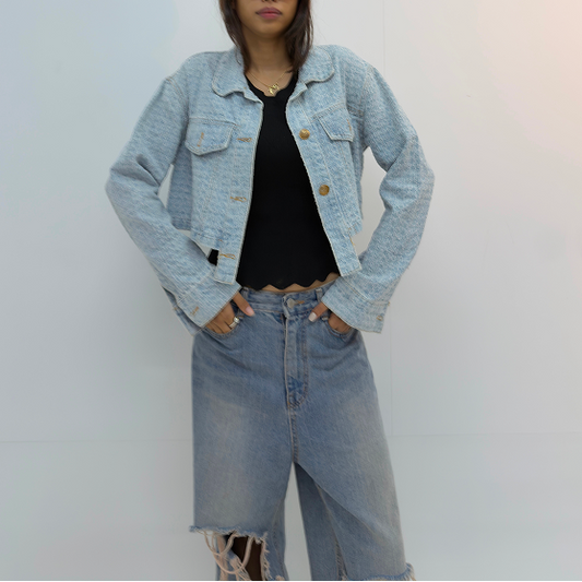 Vintage Cropped Light Wash Denim Jacket