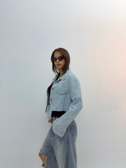 Vintage Cropped Light Wash Denim Jacket