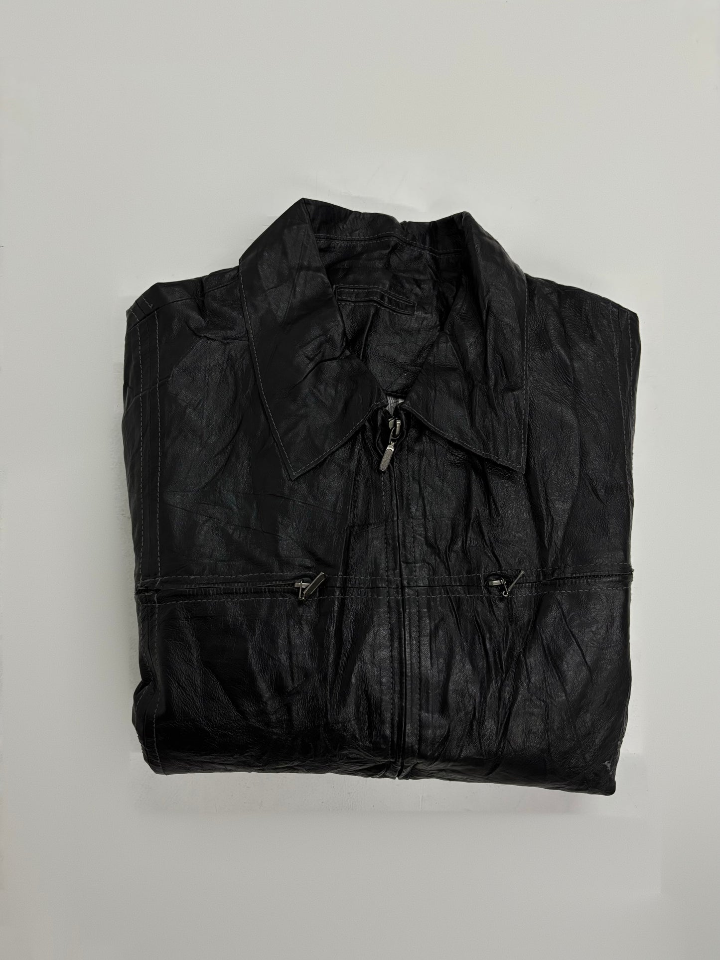 Unisex Vintage Black Leather Field Jacket