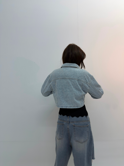 Vintage Cropped Light Wash Denim Jacket