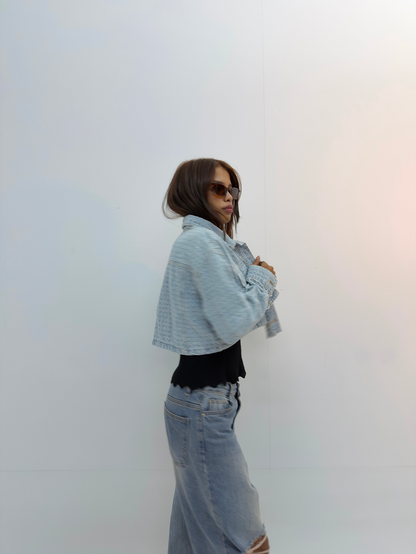 Vintage Cropped Light Wash Denim Jacket