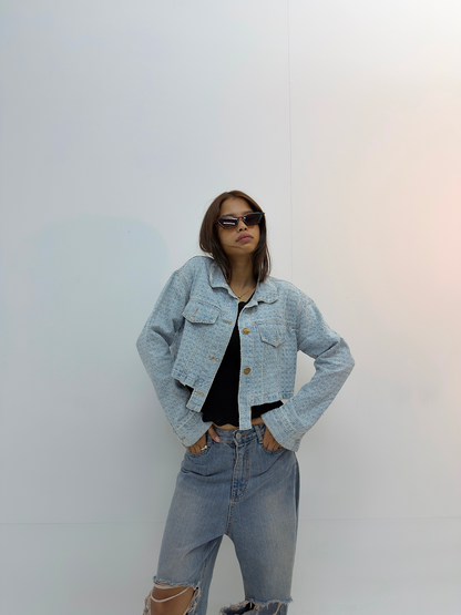 Vintage Cropped Light Wash Denim Jacket
