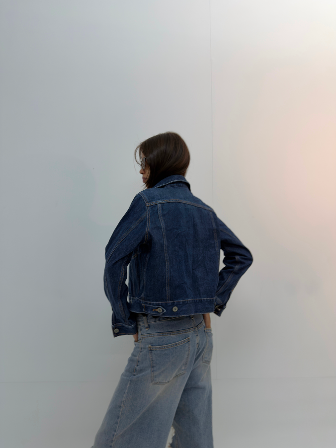 Vintage Cropped Dark Wash Denim Jacket