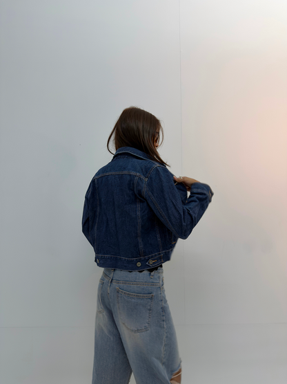 Vintage Cropped Dark Wash Denim Jacket