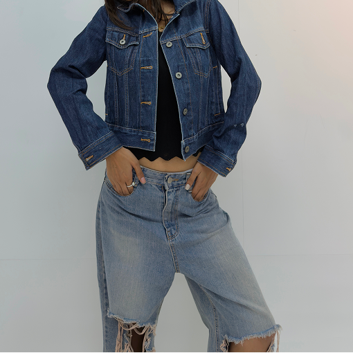 Vintage Cropped Dark Wash Denim Jacket