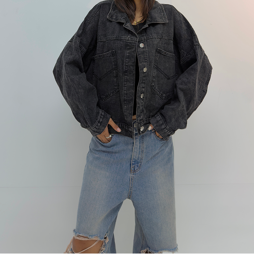 Vintage Oversized Rhinestone Graphic Denim Jacket