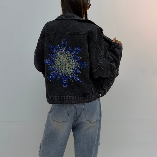 Vintage Oversized Rhinestone Graphic Denim Jacket