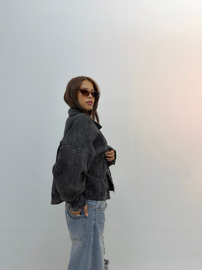 Vintage Oversized Rhinestone Graphic Denim Jacket