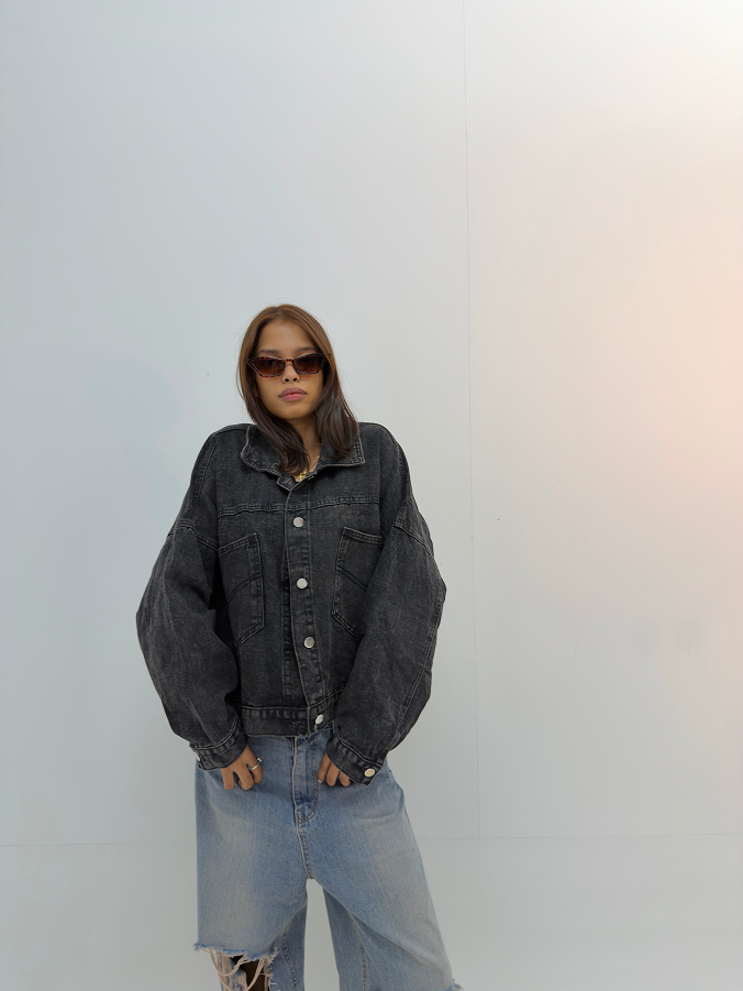 Vintage Oversized Rhinestone Graphic Denim Jacket